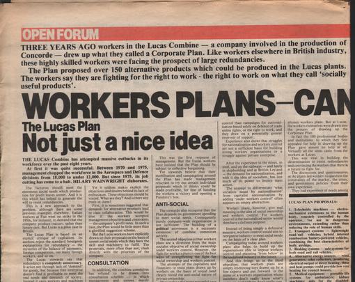 A socialist newspaper article on the Lucas Plan