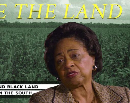 A pictue of Shirley Sherrod superimposed on a rural field with the words "Free the Land" above