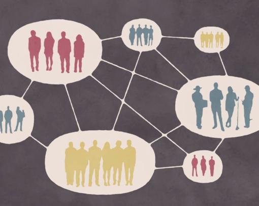 Illustration of groups of people connected by lines
