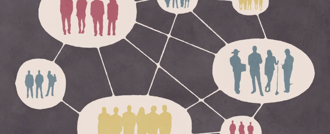 Illustration of groups of people connected by lines